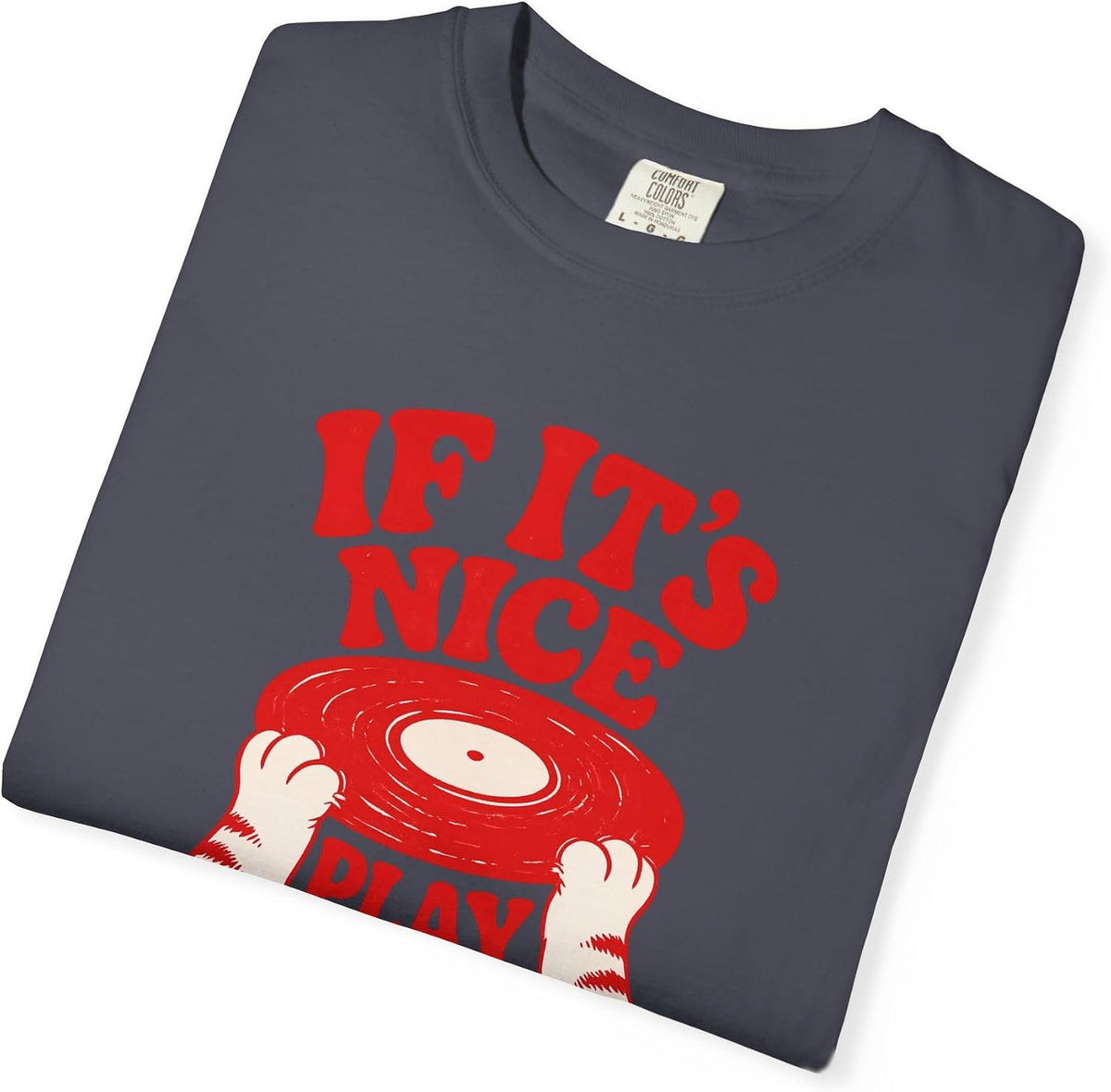 If It's Nice Play It Twice Tee in Graphite, folded print detail | Color: Graphite