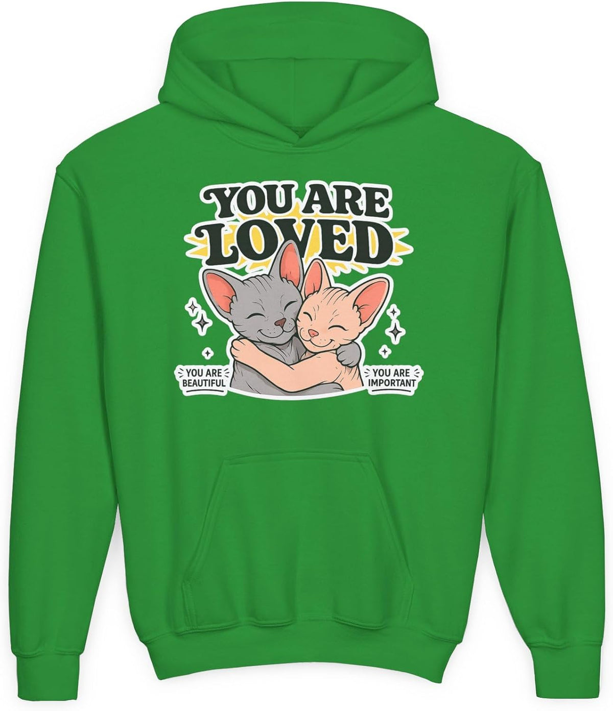 You Are Loved Youth Hoodie in Green, front | Color: Green