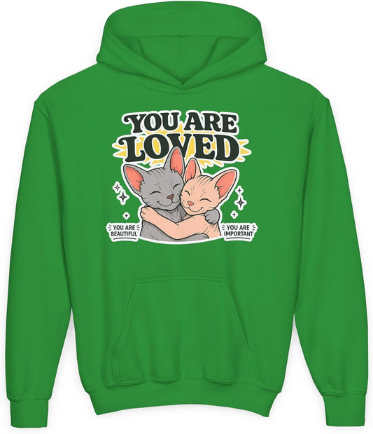 You Are Loved Youth Hoodie in Green, front | Color: Green