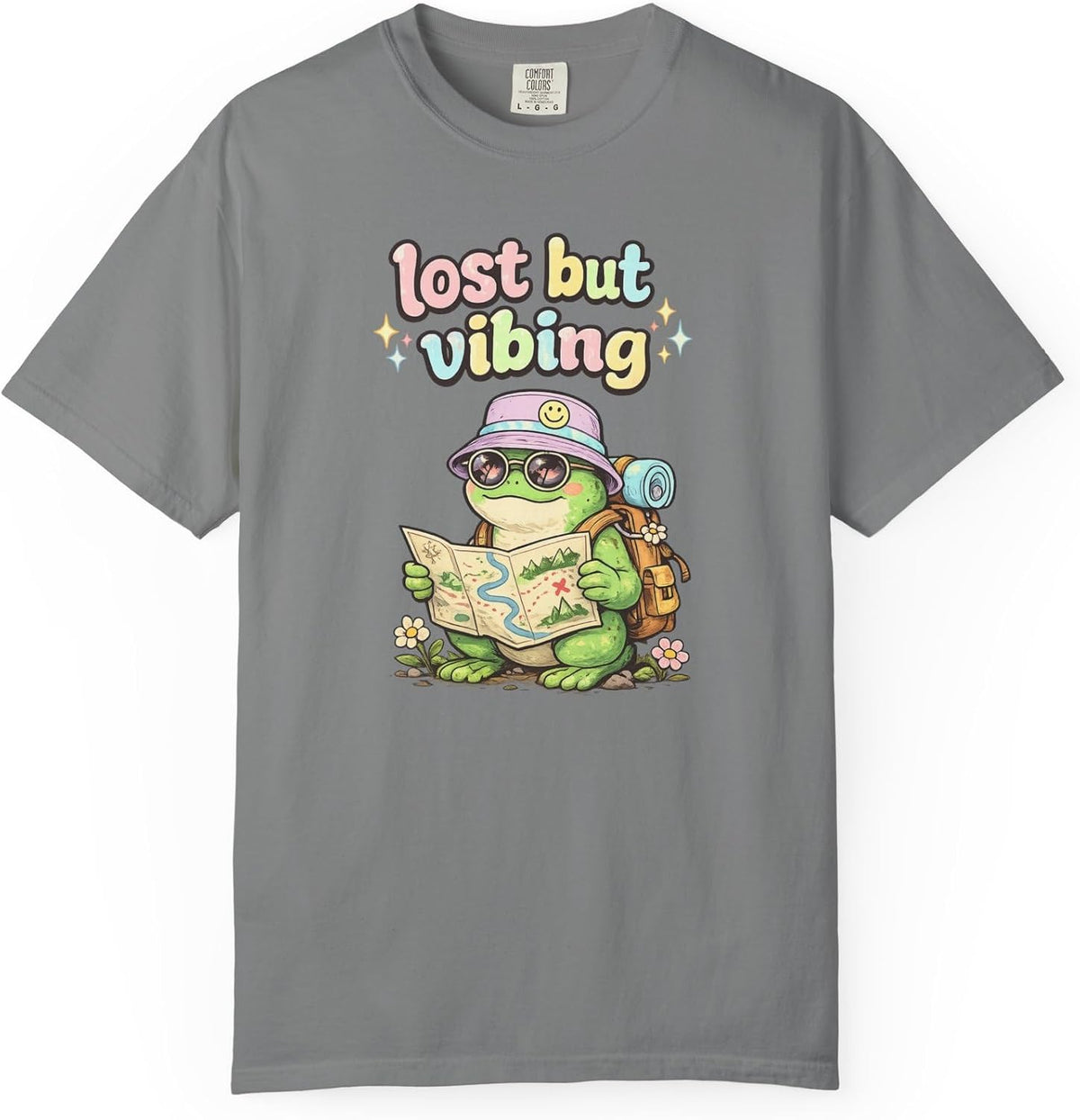 Lost But Vibing Tee in Grey, front | Color: Grey