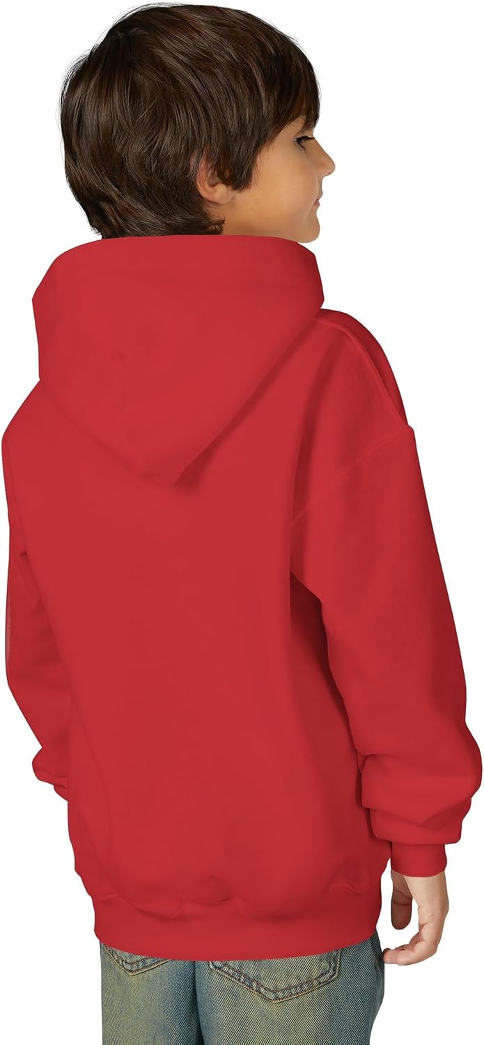 You Are Loved Youth Hoodie in Red, back view worn by kid | Color: Red