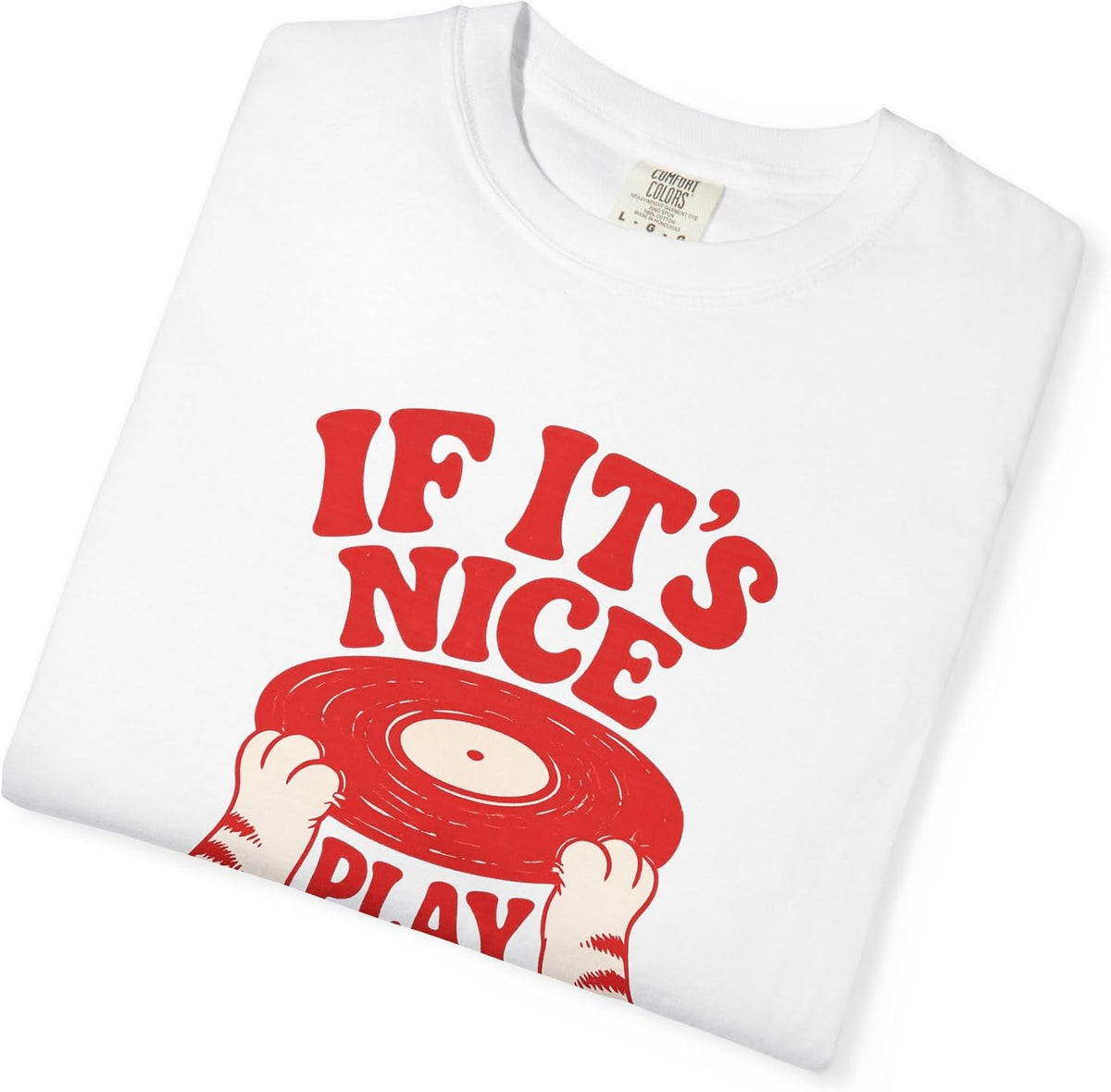 If It's Nice Play It Twice Tee in White, folded print detail | Color: White