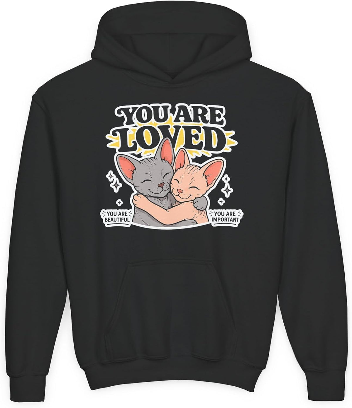 You Are Loved Youth Hoodie in Black, front | Color: Black