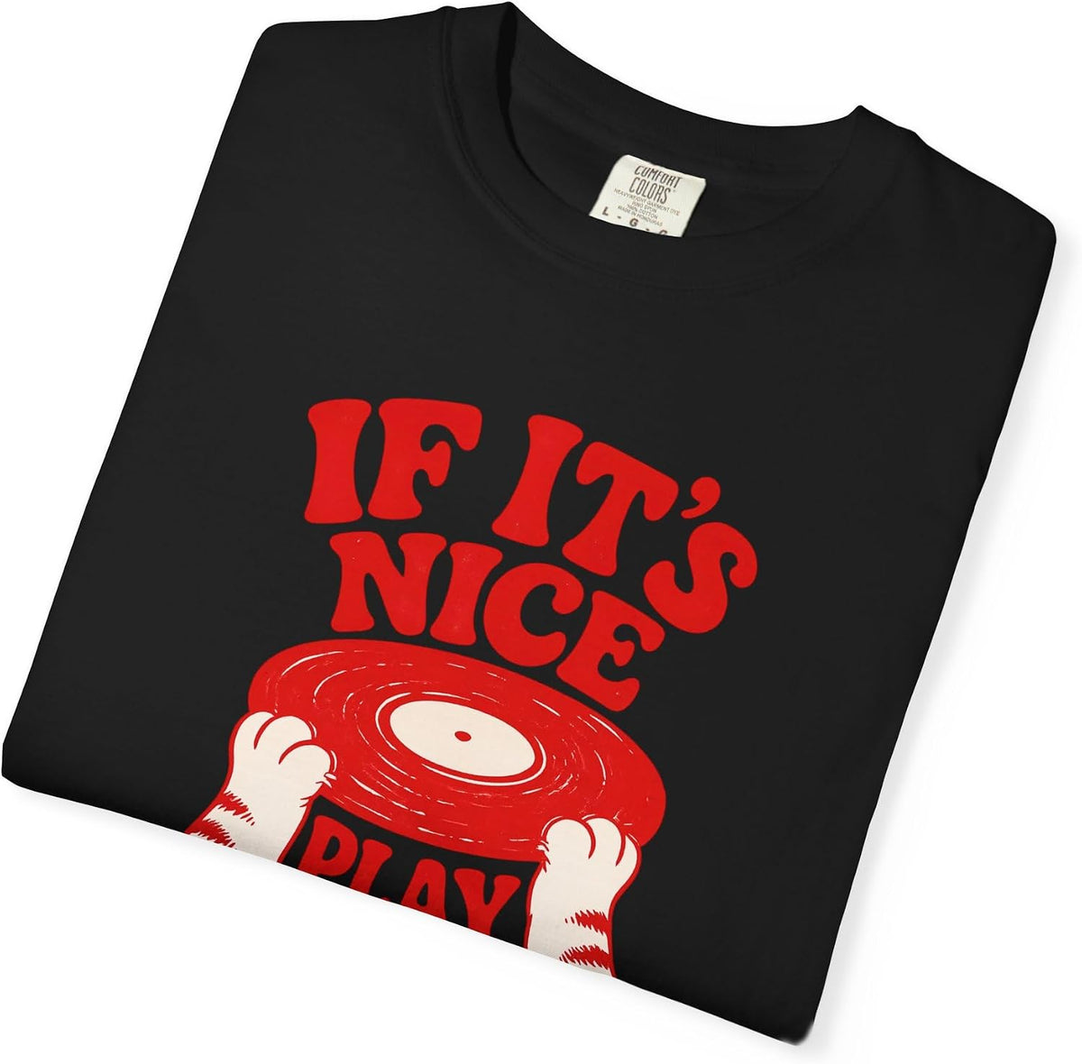 If It's Nice Play It Twice Tee in Black, folded print detail | Color: Black