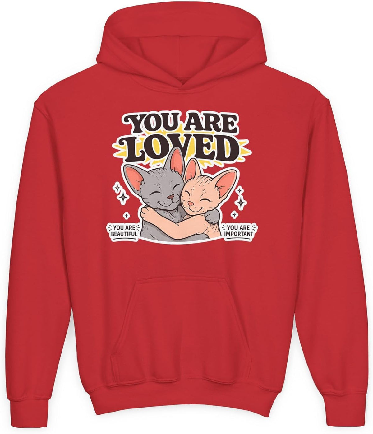 You Are Loved Youth Hoodie in Red, front | Color: Red