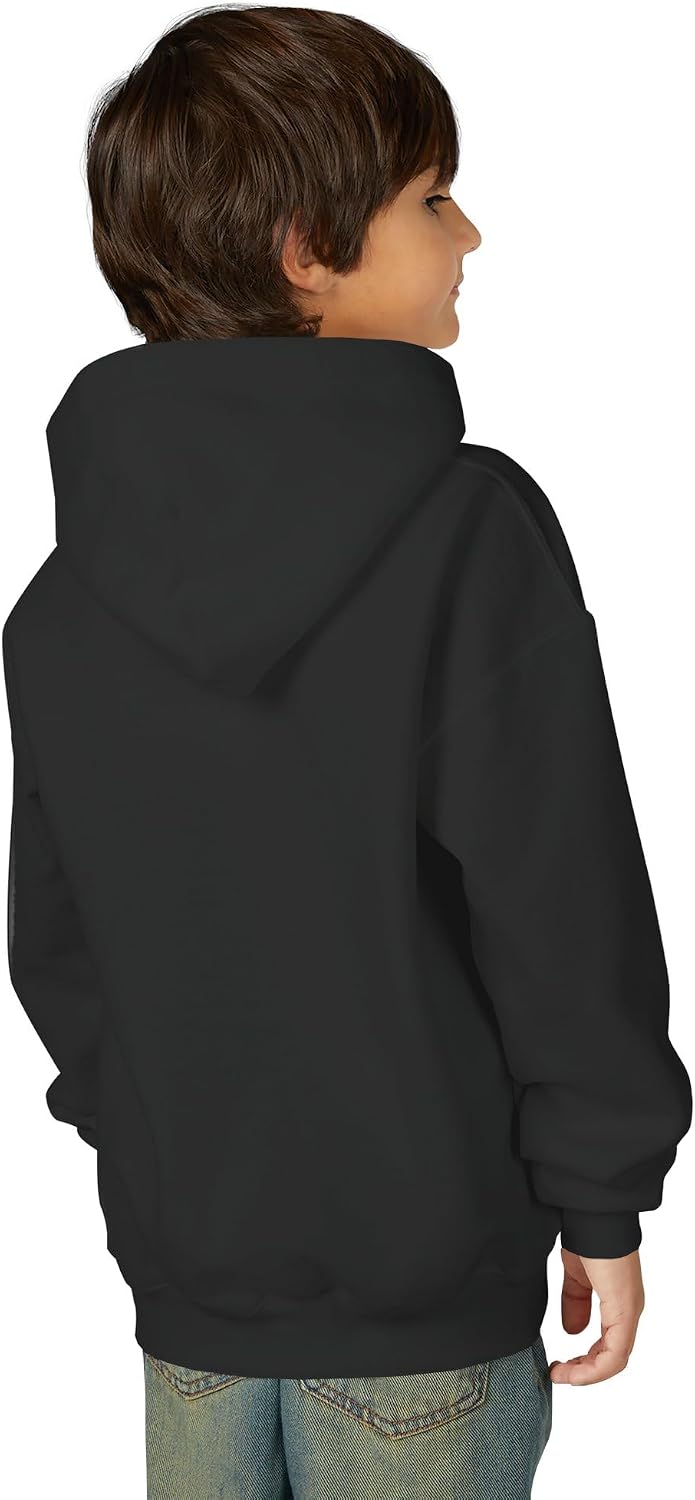 You Are Loved Youth Hoodie in Black, back view worn by kid | Color: Black
