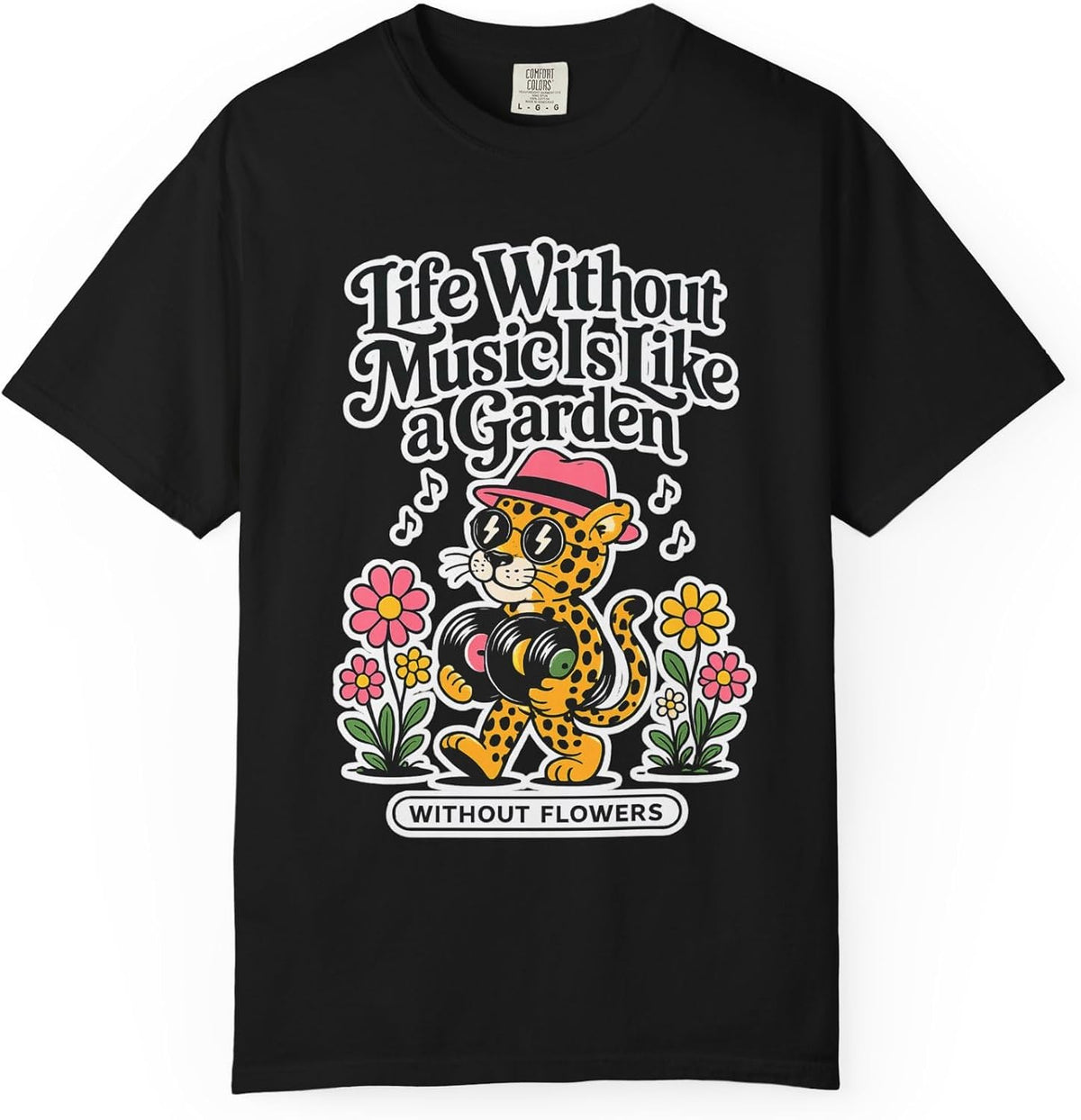 Life Without Music Is Like a Garden Without Flowers Tee in Black, detail | Color: Black