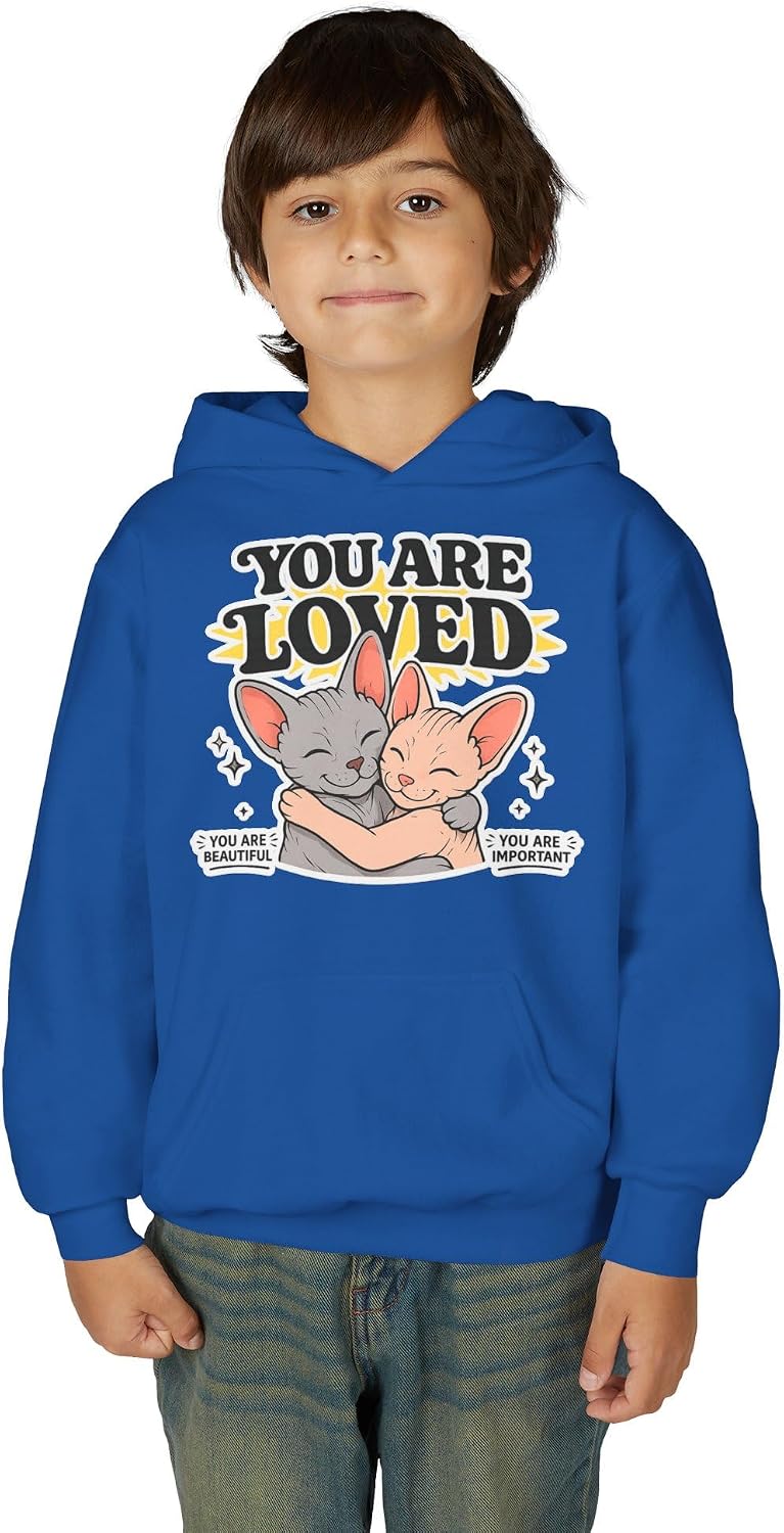 You Are Loved Youth Hoodie in Royal Blue, worn by kid | Color: Royal Blue