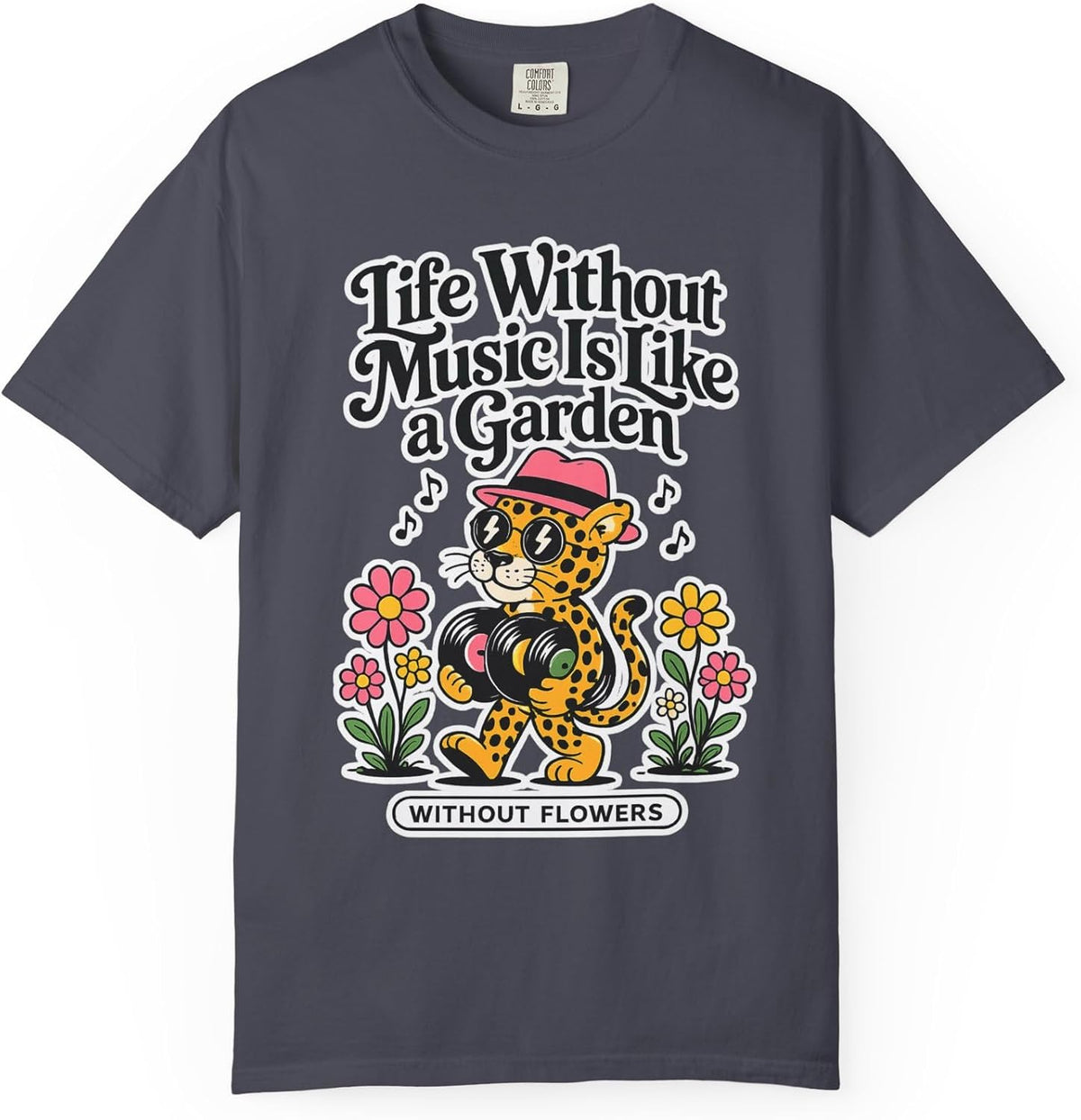 Life Without Music Is Like a Garden Without Flowers Tee in Graphite, detail | Color: Graphite