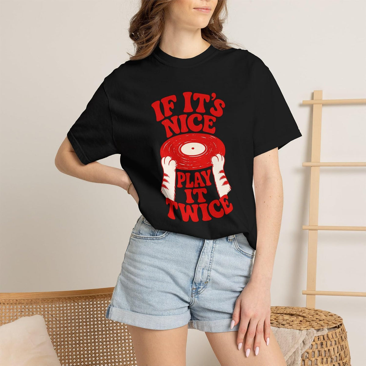 If It's Nice Play It Twice Tee in Black, worn by model | Color: Black