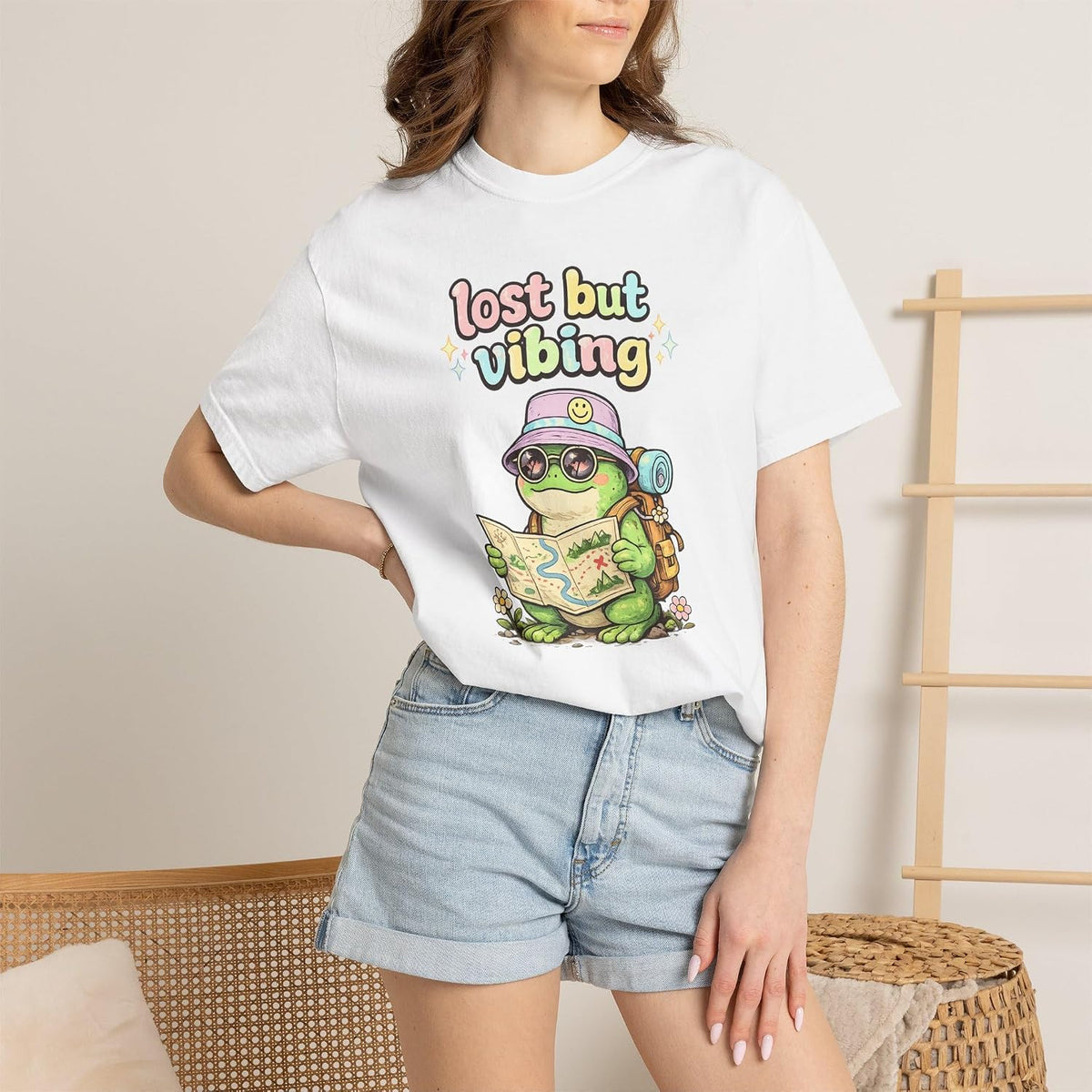 Lost But Vibing Tee in White, worn by model | Color: White