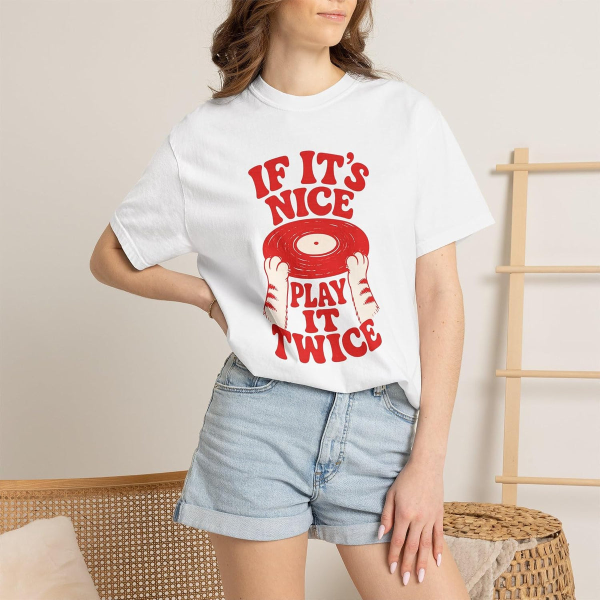 If It's Nice Play It Twice Tee in White, worn by model | Color: White