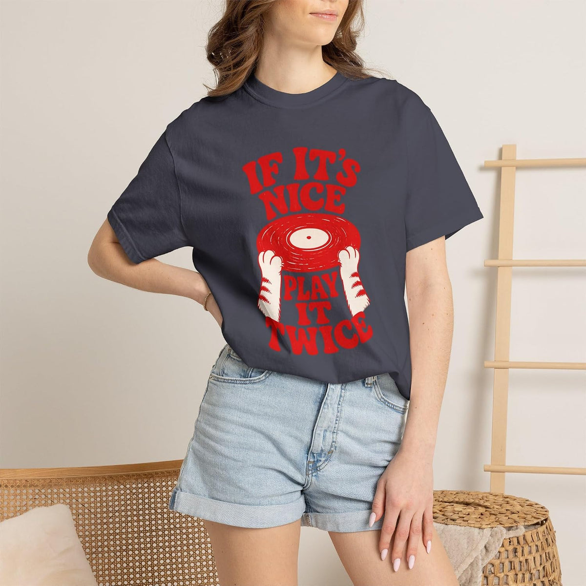 If It's Nice Play It Twice Tee in Graphite, worn by model | Color: Graphite
